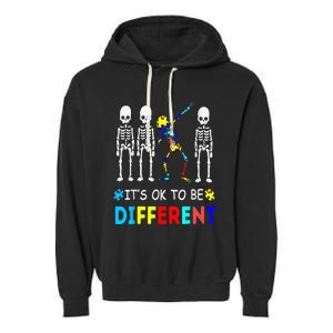 Autism Awareness Dabbing Skeleton It's Ok To Be Different Garment-Dyed Fleece Hoodie