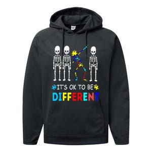 Autism Awareness Dabbing Skeleton It's Ok To Be Different Performance Fleece Hoodie