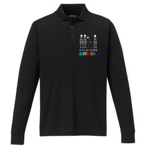 Autism Awareness Dabbing Skeleton It's Ok To Be Different Performance Long Sleeve Polo