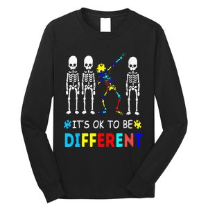 Autism Awareness Dabbing Skeleton It's Ok To Be Different Long Sleeve Shirt