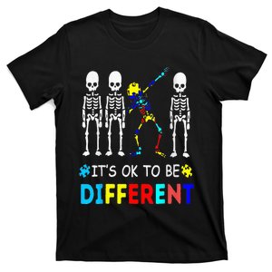 Autism Awareness Dabbing Skeleton It's Ok To Be Different T-Shirt