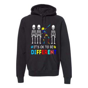 Autism Awareness Dabbing Skeleton It's Ok To Be Different Premium Hoodie