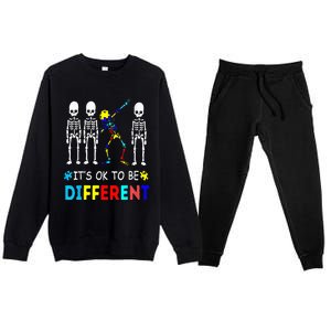 Autism Awareness Dabbing Skeleton It's Ok To Be Different Premium Crewneck Sweatsuit Set