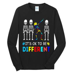 Autism Awareness Dabbing Skeleton It's Ok To Be Different Tall Long Sleeve T-Shirt