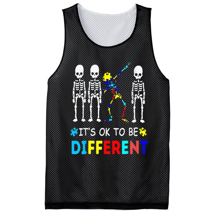 Autism Awareness Dabbing Skeleton It's Ok To Be Different Mesh Reversible Basketball Jersey Tank