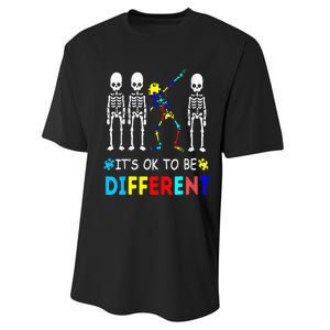 Autism Awareness Dabbing Skeleton It's Ok To Be Different Performance Sprint T-Shirt