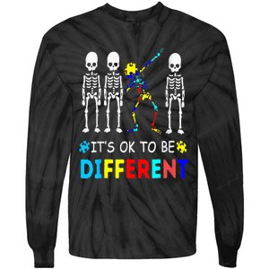 Autism Awareness Dabbing Skeleton It's Ok To Be Different Tie-Dye Long Sleeve Shirt