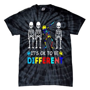 Autism Awareness Dabbing Skeleton It's Ok To Be Different Tie-Dye T-Shirt