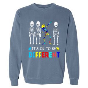 Autism Awareness Dabbing Skeleton It's Ok To Be Different Garment-Dyed Sweatshirt