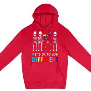 Autism Awareness Dabbing Skeleton It's Ok To Be Different Premium Pullover Hoodie