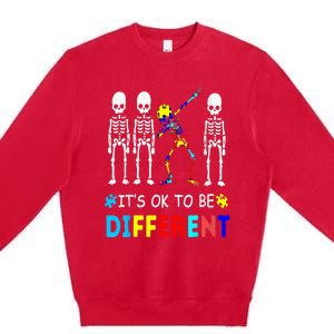 Autism Awareness Dabbing Skeleton It's Ok To Be Different Premium Crewneck Sweatshirt