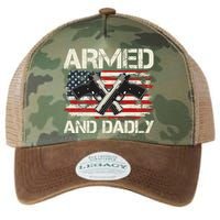 Armed And Dadly Armed And Deadly Daddy Dad Distressed USA American Flag Legacy Tie Dye Trucker Hat