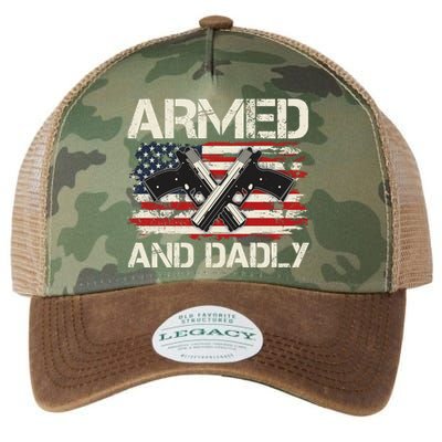 Armed And Dadly Armed And Deadly Daddy Dad Distressed USA American Flag Legacy Tie Dye Trucker Hat