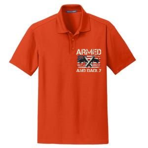 Armed And Dadly Armed And Deadly Daddy Dad Distressed USA American Flag Dry Zone Grid Polo