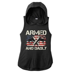 Armed And Dadly Armed And Deadly Daddy Dad Distressed USA American Flag Ladies PosiCharge Tri-Blend Wicking Draft Hoodie Tank