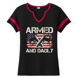 Armed And Dadly Armed And Deadly Daddy Dad Distressed USA American Flag Ladies Halftime Notch Neck Tee