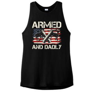 Armed And Dadly Armed And Deadly Daddy Dad Distressed USA American Flag Ladies PosiCharge Tri-Blend Wicking Tank