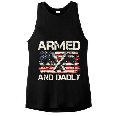 Armed And Dadly Armed And Deadly Daddy Dad Distressed USA American Flag Ladies PosiCharge Tri-Blend Wicking Tank