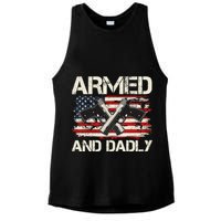 Armed And Dadly Armed And Deadly Daddy Dad Distressed USA American Flag Ladies PosiCharge Tri-Blend Wicking Tank