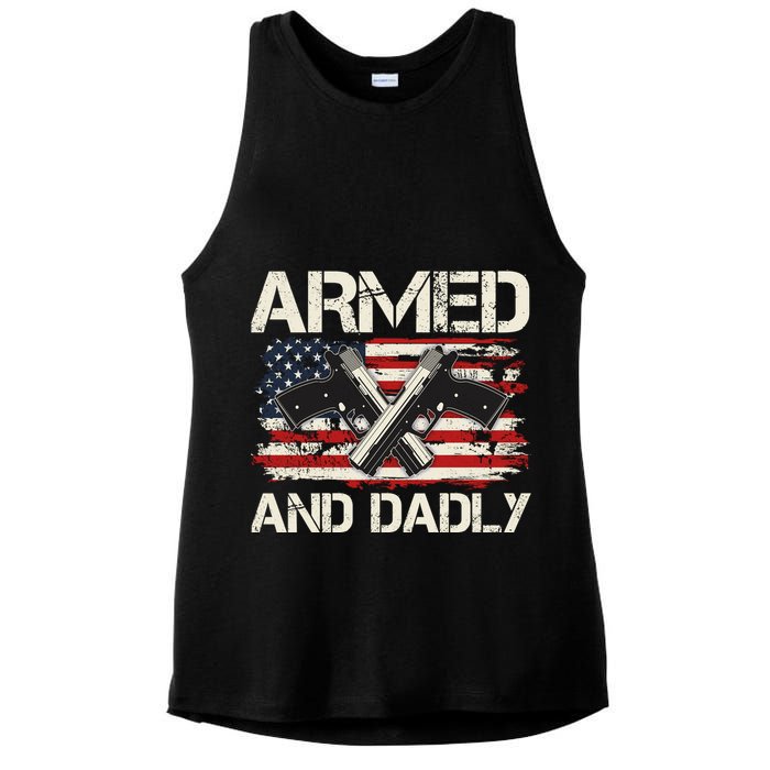 Armed And Dadly Armed And Deadly Daddy Dad Distressed USA American Flag Ladies PosiCharge Tri-Blend Wicking Tank