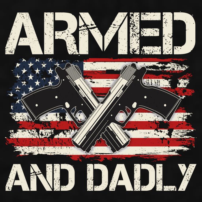 Armed And Dadly Armed And Deadly Daddy Dad Distressed USA American Flag Ladies PosiCharge Tri-Blend Wicking Tank