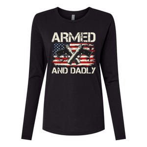 Armed And Dadly Armed And Deadly Daddy Dad Distressed USA American Flag Womens Cotton Relaxed Long Sleeve T-Shirt