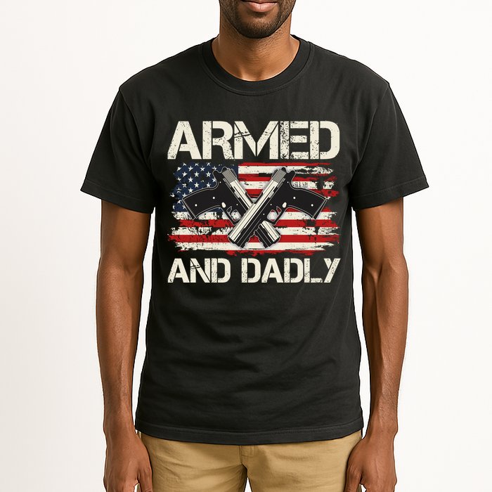 Armed And Dadly Armed And Deadly Daddy Dad Distressed USA American Flag Tall T-Shirt