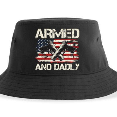Armed And Dadly Armed And Deadly Daddy Dad Distressed USA American Flag Sustainable Bucket Hat