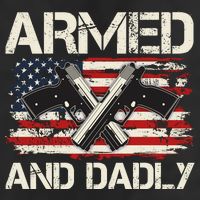 Armed And Dadly Armed And Deadly Daddy Dad Distressed USA American Flag Beanie