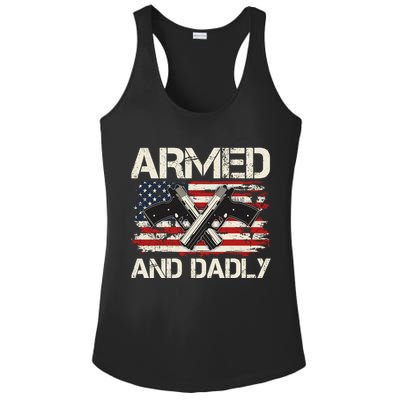 Armed And Dadly Armed And Deadly Daddy Dad Distressed USA American Flag Ladies PosiCharge Competitor Racerback Tank