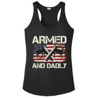 Armed And Dadly Armed And Deadly Daddy Dad Distressed USA American Flag Ladies PosiCharge Competitor Racerback Tank