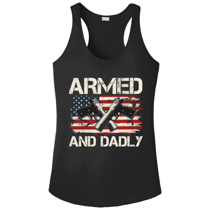Armed And Dadly Armed And Deadly Daddy Dad Distressed USA American Flag Ladies PosiCharge Competitor Racerback Tank