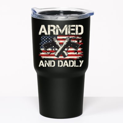 Armed And Dadly Armed And Deadly Daddy Dad Distressed USA American Flag Tumbler
