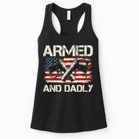 Armed And Dadly Armed And Deadly Daddy Dad Distressed USA American Flag Womens Tank Top