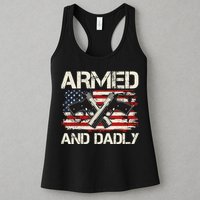 Armed And Dadly Armed And Deadly Daddy Dad Distressed USA American Flag Womens Tank Top