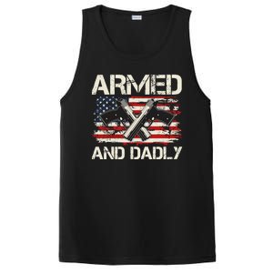 Armed And Dadly Armed And Deadly Daddy Dad Distressed USA American Flag PosiCharge Competitor Tank