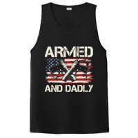 Armed And Dadly Armed And Deadly Daddy Dad Distressed USA American Flag PosiCharge Competitor Tank