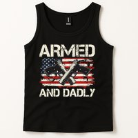 Armed And Dadly Armed And Deadly Daddy Dad Distressed USA American Flag Tank Top