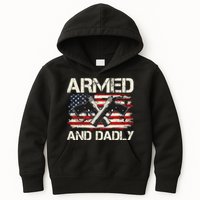 Armed And Dadly Armed And Deadly Daddy Dad Distressed USA American Flag Kids Hoodie