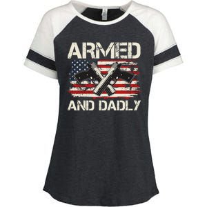 Armed And Dadly Armed And Deadly Daddy Dad Distressed USA American Flag Enza Ladies Jersey Colorblock Tee