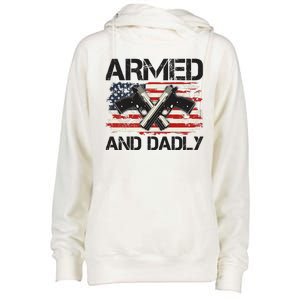 Armed And Dadly Armed And Deadly Daddy Dad Distressed USA American Flag Womens Funnel Neck Pullover Hood