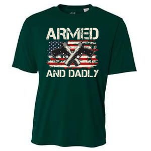 Armed And Dadly Armed And Deadly Daddy Dad Distressed USA American Flag Cooling Performance Crew T-Shirt