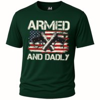 Armed And Dadly Armed And Deadly Daddy Dad Distressed USA American Flag Performance Shirt