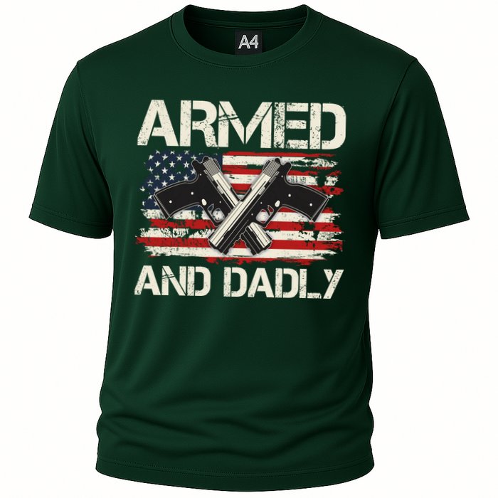 Armed And Dadly Armed And Deadly Daddy Dad Distressed USA American Flag Performance Shirt