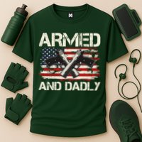 Armed And Dadly Armed And Deadly Daddy Dad Distressed USA American Flag Performance Shirt