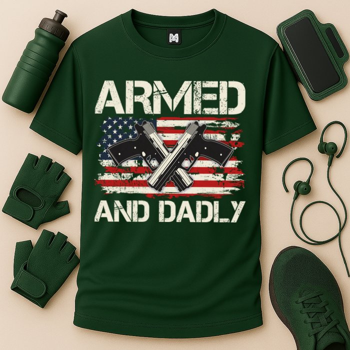 Armed And Dadly Armed And Deadly Daddy Dad Distressed USA American Flag Performance Shirt