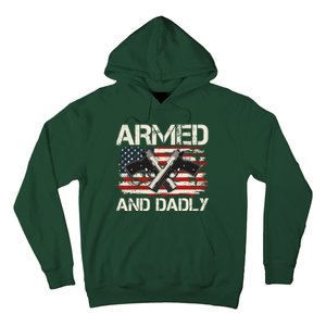 Armed And Dadly Armed And Deadly Daddy Dad Distressed USA American Flag Hoodie