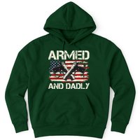 Armed And Dadly Armed And Deadly Daddy Dad Distressed USA American Flag Hoodie