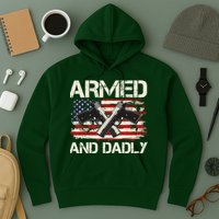 Armed And Dadly Armed And Deadly Daddy Dad Distressed USA American Flag Hoodie