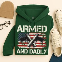 Armed And Dadly Armed And Deadly Daddy Dad Distressed USA American Flag Hoodie